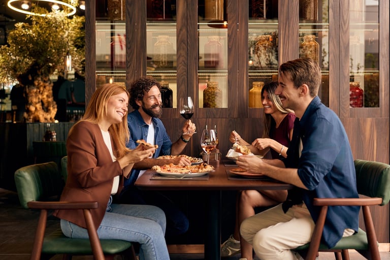 Busy restaurant interior with people dining