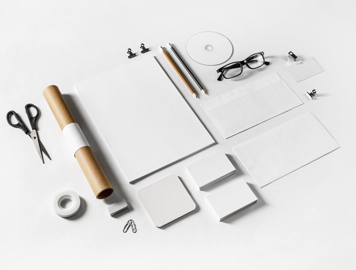 Branding stationery mockup with business cards and design elements