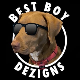 Best Boy Dezigns - Astro the Vizsla wearing sunglasses